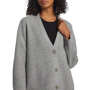 Jenni Kayne Women Cocoon Cardigan Gray Medium Solid V-Neck Button Cashmere Blend